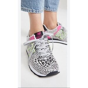 New Balance WL 574ANA Animal Print Sneakers Black Neon Green Pink Women's 9.5